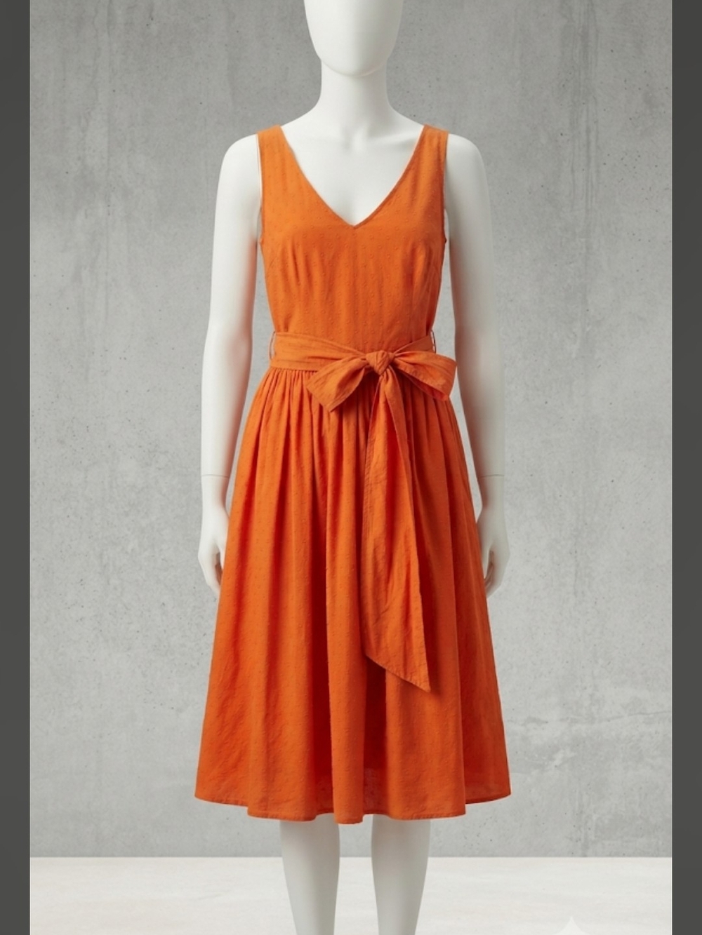 J.Crew Orange Cotton Sleeveless Dress with Tie Waist, Size 2